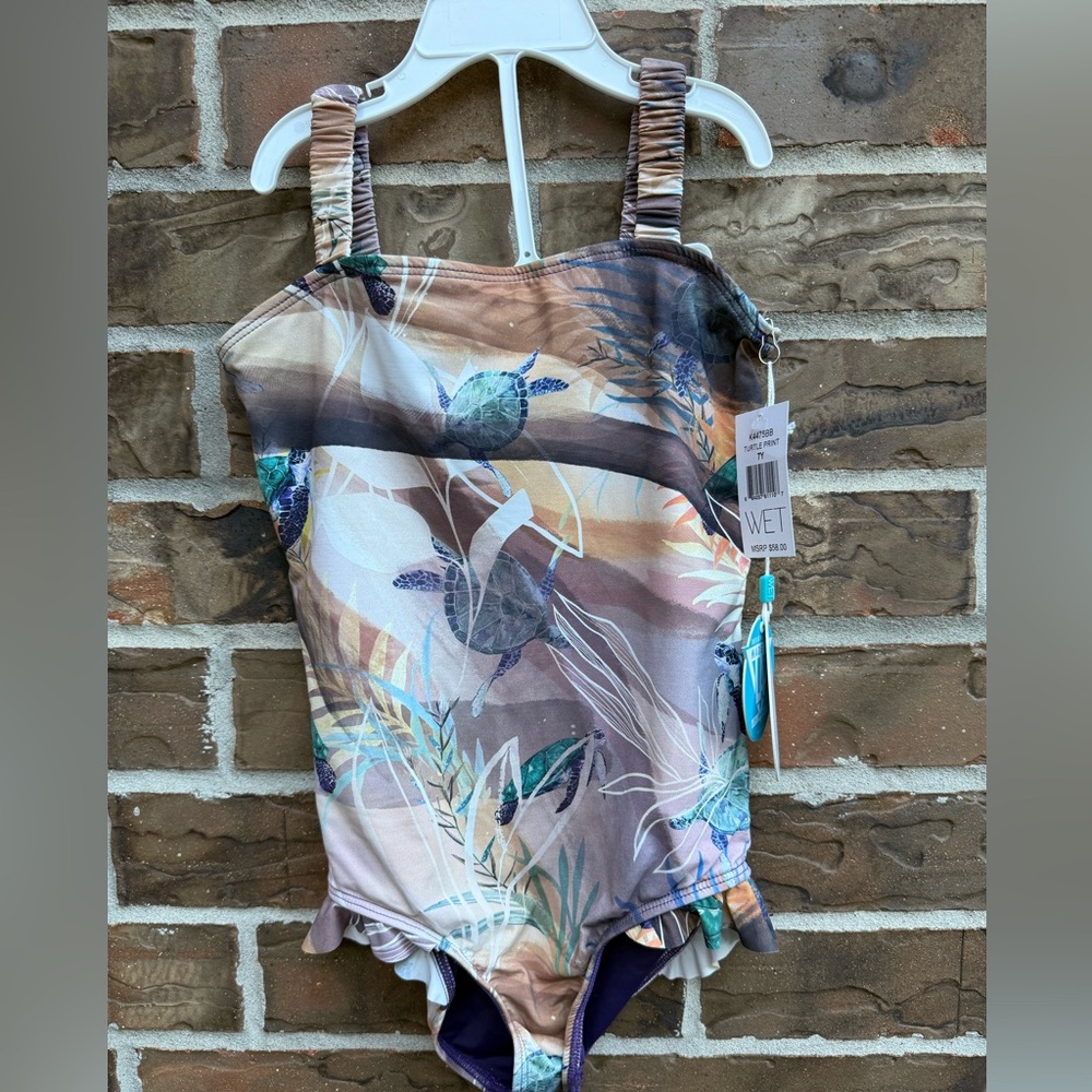 WET Swimwear Girls Sea Turtle Print One Piece Swimsuit Multicolor K4475BB 7Y NEW